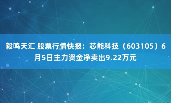毅鸣天汇 股票行情快报:芯能科技(603105)6月5日主力资金净卖出9.22万元